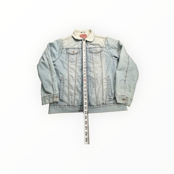 Brooklyn Cloth Mens Sherpa Lined Denim Trucker Jacket Light Wash Blue XL - Picture 9 of 14